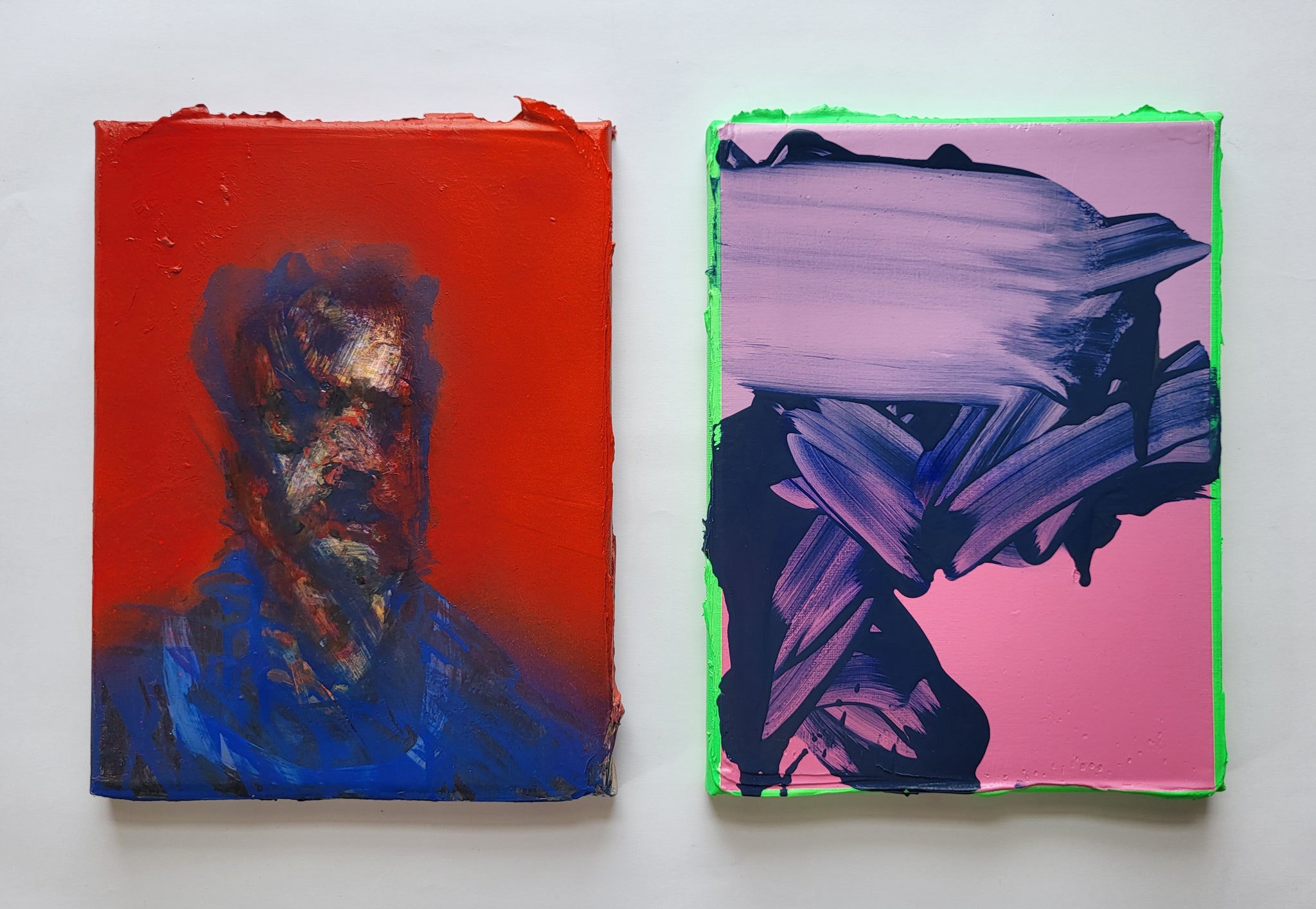 Kim Wan, 'Left: ‘Portrait (Quinacridone Rose)’ Right: ‘Neon Green, Magenta Light, Brilliant Pink,' 2024