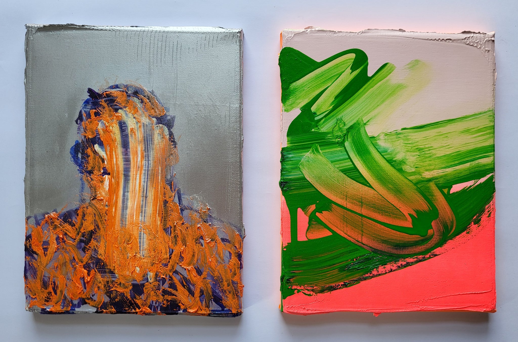 Kim Wan, 'Left: ‘Portrait (Silver); Right: ‘Power Orange, Cobalt Violet Light, Shock Pink, Bright Green Lake’, 2024