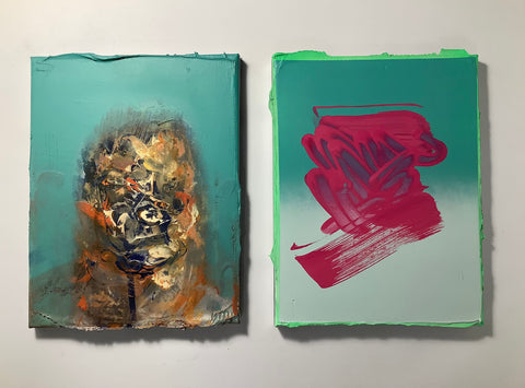 Kim Wan, 'Left: ‘Portrait (Malachite)’; Right: ‘Neon Green, Malachite, Terre Verre Light, Brilliant Pink’, 2024